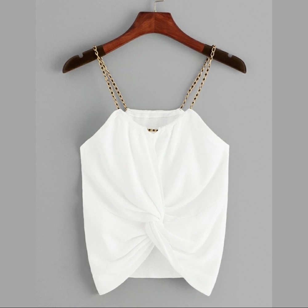 NWT White knit top w/ link straps and front knot